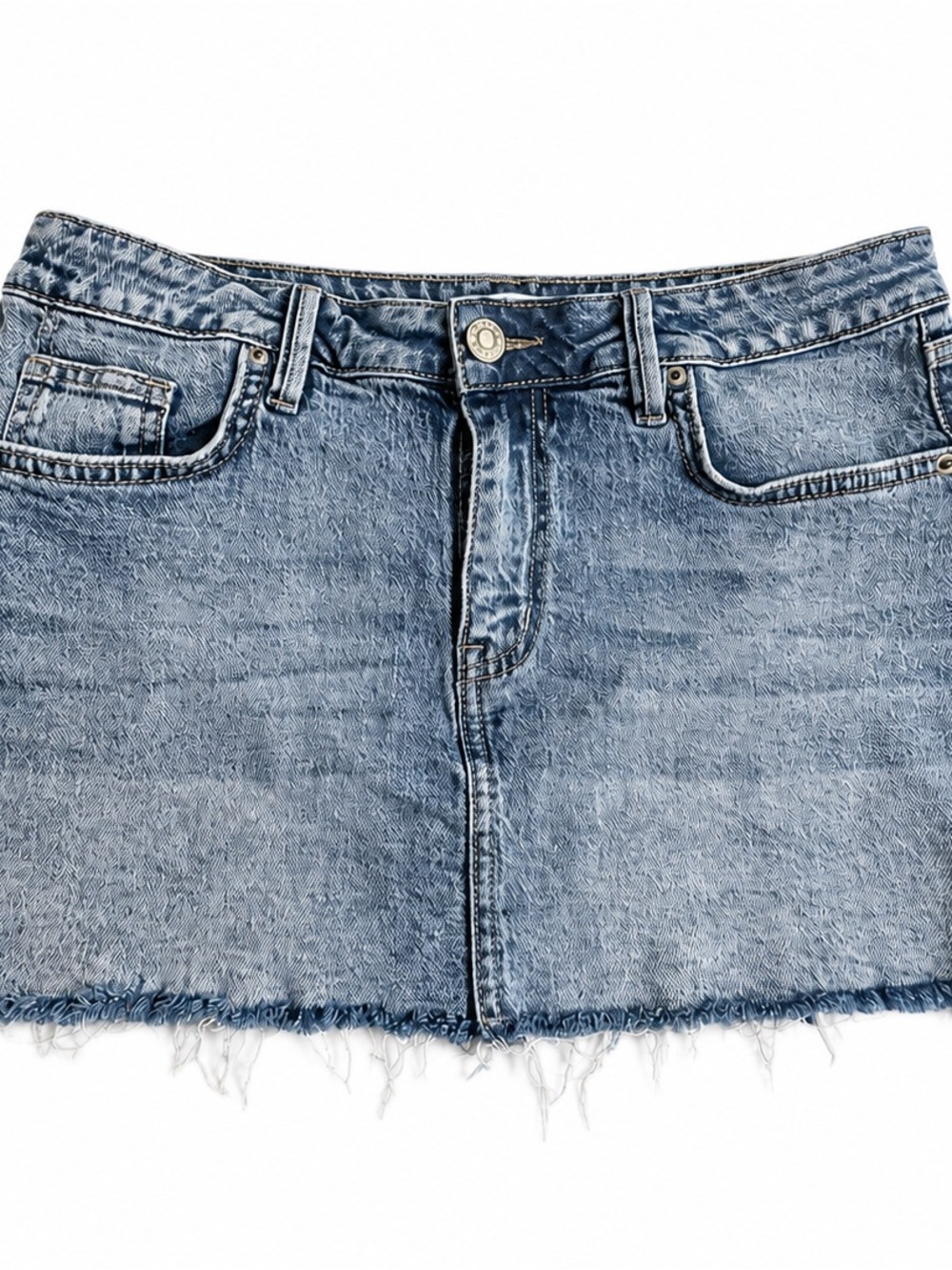 Light Blue Denim Mini Skirt with Frayed Hem
